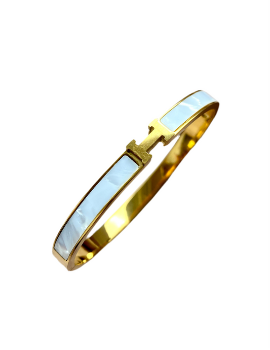 H-Armreif, weiß/gold